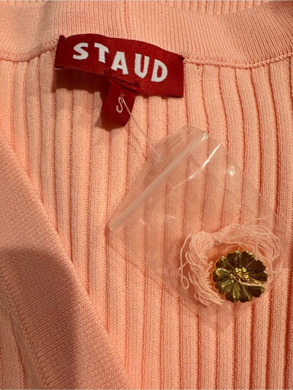 Staud Ribbed Button-Front V-Neck Midi Dress in Light Pink - Picture 5 of 5